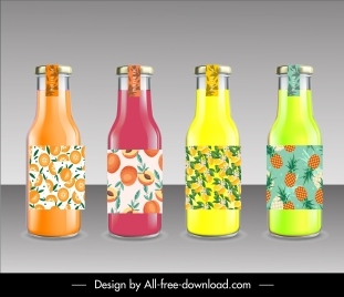fruit juice bottles templates modern shiny colorful sketch