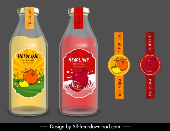 fruit juice labels templates colored handdrawn sketch