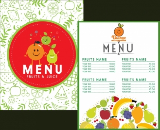 fruit menu template stylized icons decor various symbols