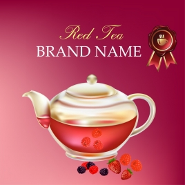 fruit tea advertisement pot strawberry berry icons decor