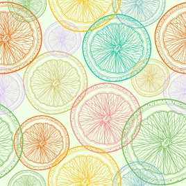 fruits background orange slices icons colored repeating handdrawn