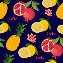 fruits background pomegranate lemon pineapple icons repeating design