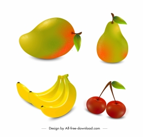 fruits icons colorful modern 3d design