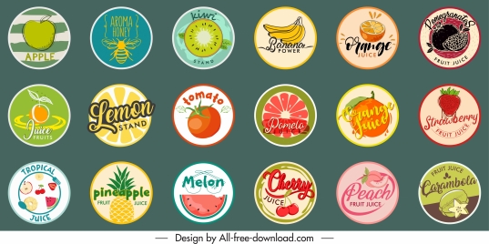 fruits stickers templates collection flat classical design