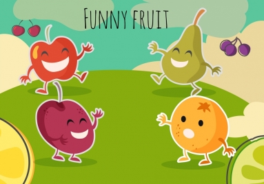 funny fruit background stylized icons cartoon design