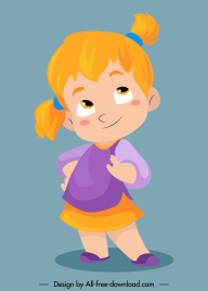 funny girl icon handdrawn sketch cartoon character