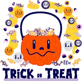 funny halloween background candies pumpkin skull icons
