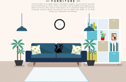 furniture advertising living room layout colored cartoon