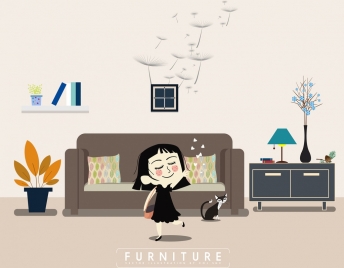 furniture advertising playful kid icon living room decor