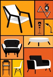 furniture icons collection 3d retro design