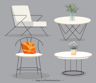 furniture icons contemporary chair table objects 3d sketch