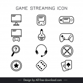 game streaming icons collection flat symbols