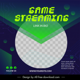 game streaming social post template modern contrast elegant checkered circle geometry
