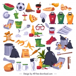 garbages design elements colorful symbols sketch