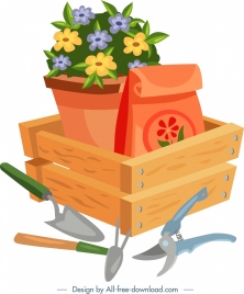 gardening background flower pot tool icons colorful design
