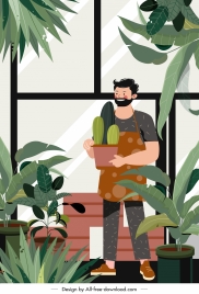 gardening work painting colored cartoon character sketch