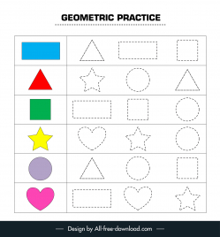 geometric tracing worksheet for kid template colorful flat shapes sketch