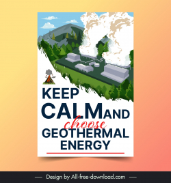 geothermal power poster template big fume plant scene