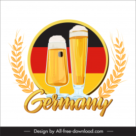german beer advertising template circle glasses wheat sketch retro design