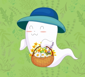 ghost background cute cartoon character flowers decor