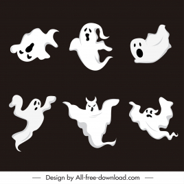ghosts halloween design elements dynamic flat black white handdrawn cartoon sketch