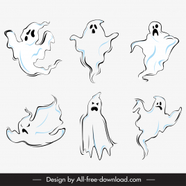 ghosts halloween  design elements flat dynamic handdrawn sketch