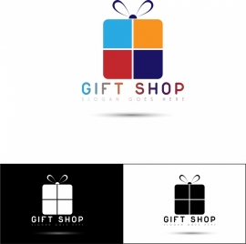 gift shop logotypes flat present box ornament