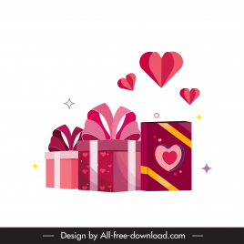 gift valentine design elements present boxes hearts 3d sketch