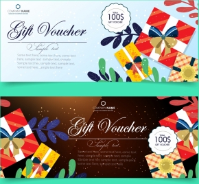 gift voucher templates present box icons calligraphic decoration