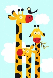 giraffe family drawing high neck closeup multicolored cartoon