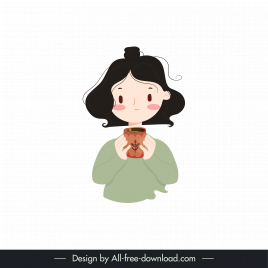 girl coffee design elements cute handdrawn cartoon