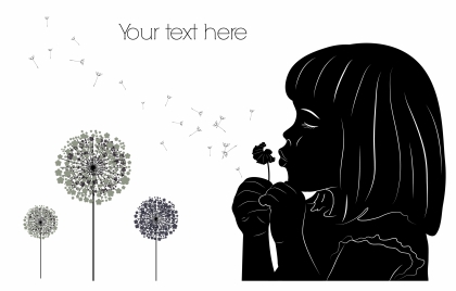 girl with dandelion drawing with silhouette style