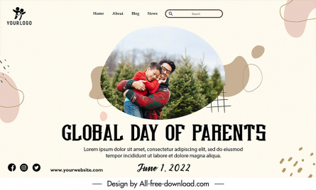 global day of parents templates landing page banner template dynamic realistic joyful father son sketch