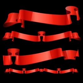 glossy red ribbon banner set