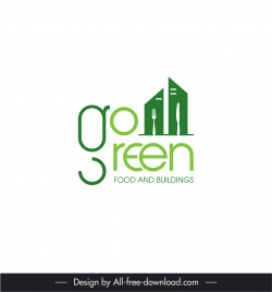 go green eco suisse logotype elegant flat texts building fork knife sketch