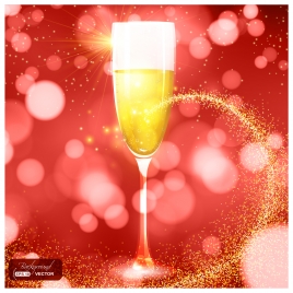 golden champagne cup on red light background
