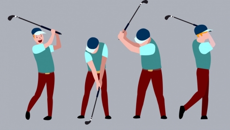 golfer icons design various gestures isolation