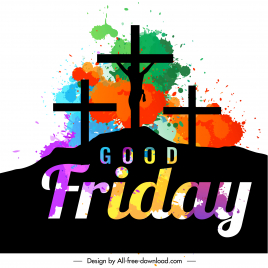 good friday banner template dynamic colorful grunge ink cemetery silhouette decor