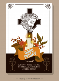 good friday invitation banner template elegant classical jesus holy cross candle ribbon flowers decor