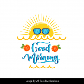 good morning sign logotype funny stylized sun orange fruit calligraphy decor