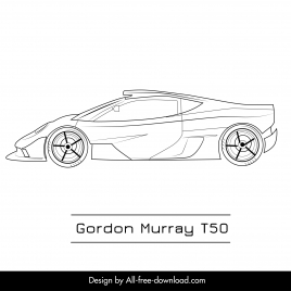 gordon murray t50 car model icon flat black white handdrawn side view sketch