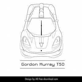 gordon murray t50 car model icon flat black white symmetric top front view outline