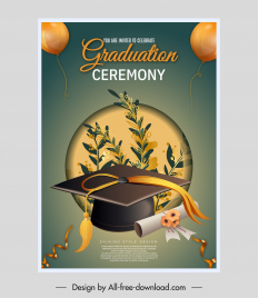 graduation ceremony banner template elegant modern hat balloon diploma