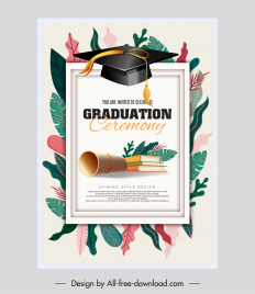 graduation ceremony poster template 3d diploma book leaves decor