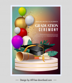 graduation ceremony poster template 3d education elements