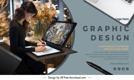 graphic design banner template elegant working woman
