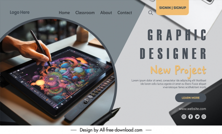 graphic designer landing page template electronic painting artwork
