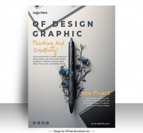 graphic designer poster template elegant contrast pen flora