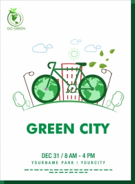 green city banner bicycle icon hand drawn style
