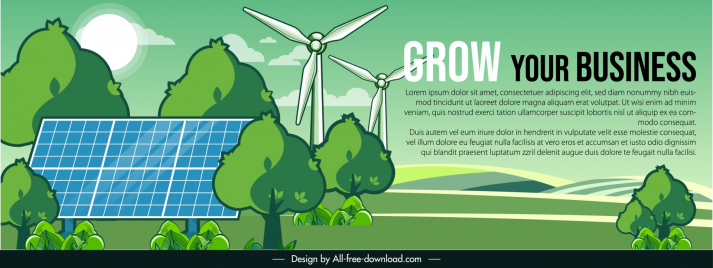 green energy website banner template power field scene